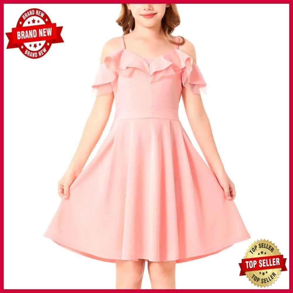 Elegant Party Dress Cold Shoulder Ruffled Neckline High Waist A-Line Chic